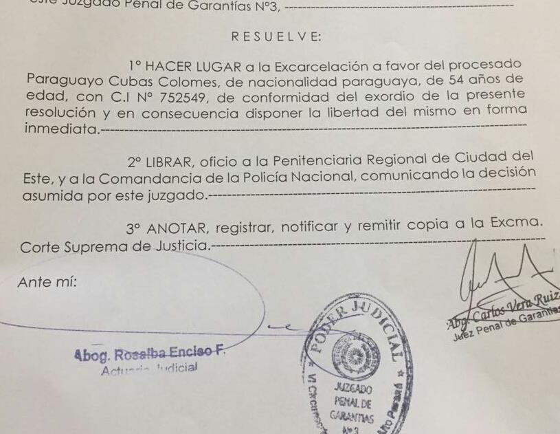 Liberan al abogado Paraguayo Cubas