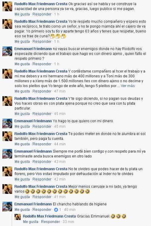 Emmanuel Friedmann recibe reclamo por deudas de Azucarera en Facebook