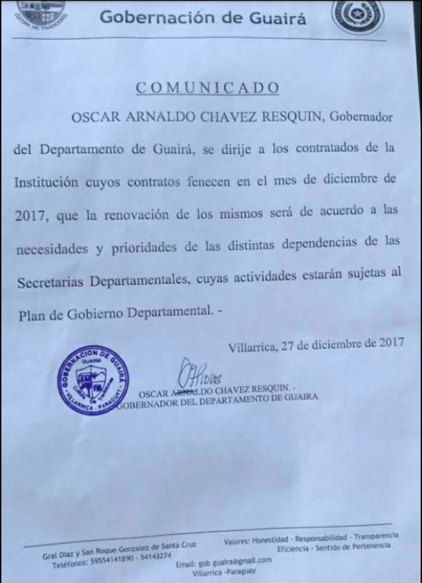 Vencimiento de contratos, y falta de pago de aguinaldos en la gobernación