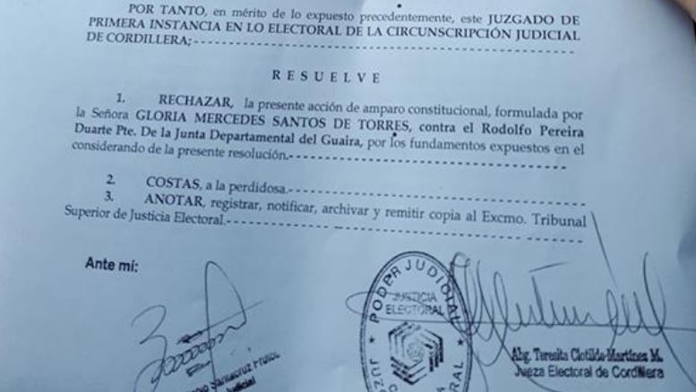 Rechazan amparo contra suspensión de concejal Gloria Santos de Torres