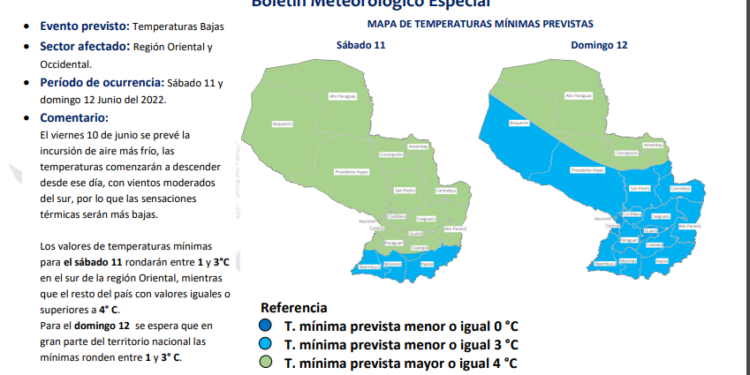 Meteorología emitió un boletín especial por temperaturas bajas.