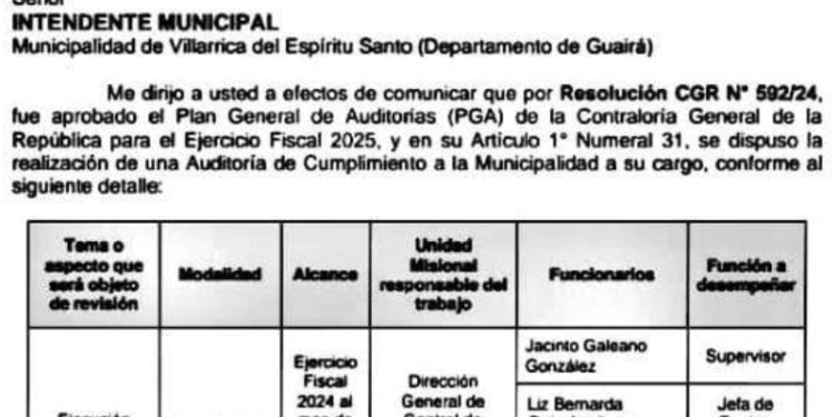 Contraloría auditará cumplimiento de ejecución presupuestaria de la municipalidad de Villarrica