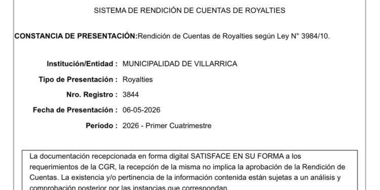 MUNICIPALIDAD DE VILLARRICA CUMPLIÓ CON LA RENDICIÓN DE USO DE ROYALTÍES Y FONAE