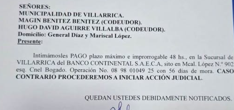 INTENDENTE CUEVAS CUESTIONÓ FALTA DE PAGO A BANCO